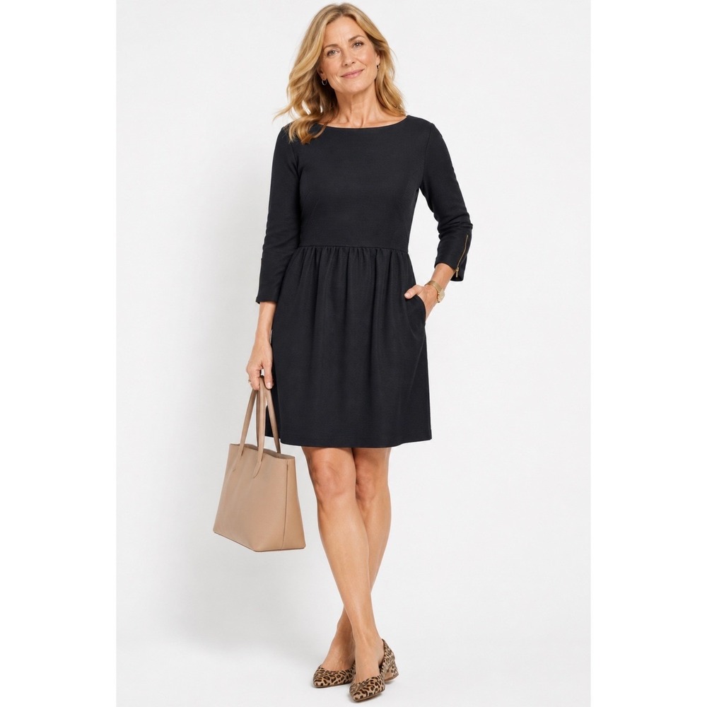 NEW Loft Womens Size 12 Ribbed Black Mini Dress Gold Zip Cuffs Minimalist Office